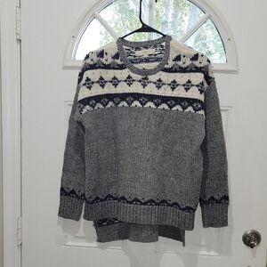Unisex LOFT Gray and Cream Patterned Crewneck Sweater Size MP